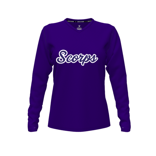 [FTLVCFPP-FYXS-LOGO3] Decker Comfort T-Shirt (Female Youth XS, Purple, V Neck, Logo 3, Long Sleeve)